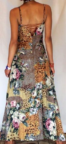 maxi dress vtg leopard crochet flowers