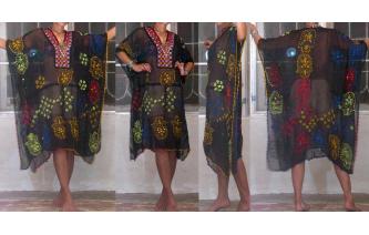 SEXY Vtg EMBROIDERED MIRRORS KAFTAN SHEERS DRESS C Image