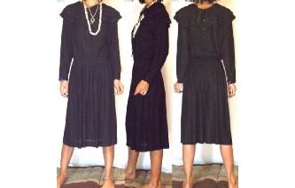 Vtg 80's GODDESS RUFFLE NECK FLOATY BLACK DRESS Image