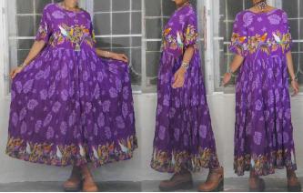 ETHNIC VTG INDIAN GAUZE JUNGLE SHEERS MAXI DRESS Image