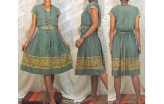 vintage 80's linen darpe sleeve day tea dress Image