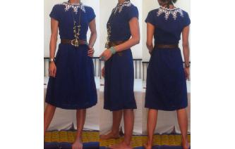 vintage 80's persian blue embroidery day tea dress Image