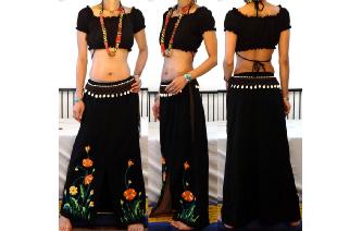 GOTHIC VINTAGE BLACK EMBROIDERED WOOL MAXI SKIRT Image