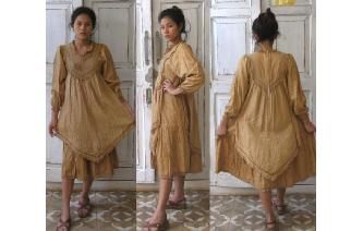 VTG 2 LAYERS EMBROIDERED LACE FOLK BOHEMIAN DRESS Image