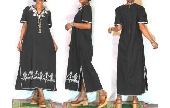 vintage gothic black embroidery boho maxi dress Image