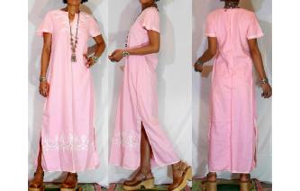 vintage baby pink cream embroidery boho maxi dress Image