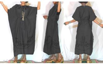 VINTAGE BLACK BATWING EMBROIDERY GYPSY MAXI DRESS Image