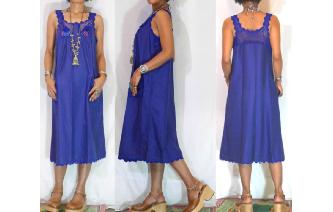 vintage navy blue cotton crochet trim midi dress Image