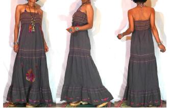 vintage strapless embroidery bohemain maxi dress Image