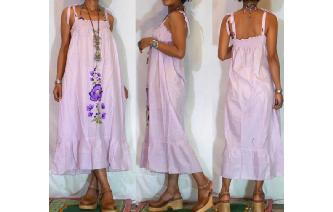 vintage lilac embroidery ruffle hippie midi dress Image