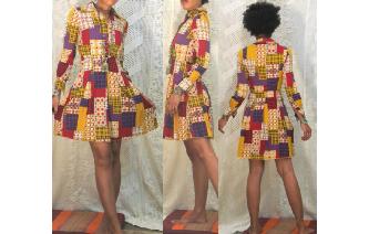 vintage 70's plaid long sleeve shirt hippie dress Image
