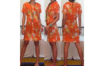 vintage 70's orange chiffon hippie sheer dress Image