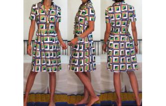vintage 70's geometric pleated hippie shirt dress Image