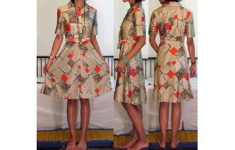 vintage 70's geometric short sleeve tea day dress Image