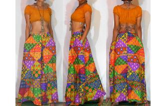 vintage 1970's psychedelic hippie boho maxi skirt Image