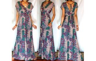 Vtg 60's VISCOSE SPANDEX LONG DAY MAXI DRESS M L25 Image