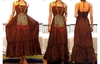 ETHNIC PEACOCK EMBROIDERED SHEER MAXI DRESS L132 Image