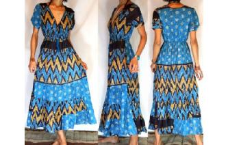 Vtg ETHNIC INDIAN COTTON TIERED DAY SUN DRESS L40 Image