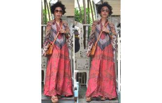 vintage sali silk cotton gauze hippie folk dress Image