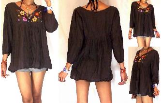 ETHNIC Vtg MEXICAN EMBROIDER SHIRT BLOUSE TOP T17 Image