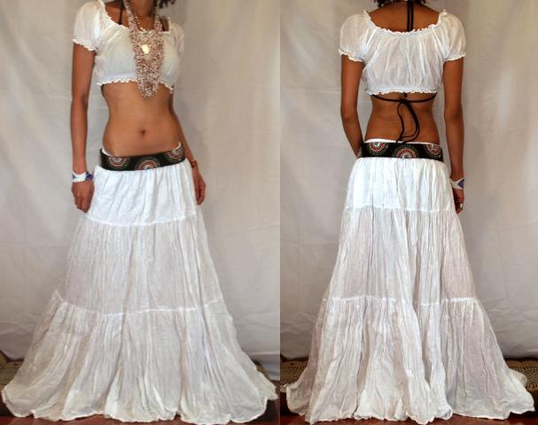 FREE WORLDWIDE SHIPPING No Minimum Order GYPSY BOHO URBAN WHITE TIERED HIPPIE SKIRT