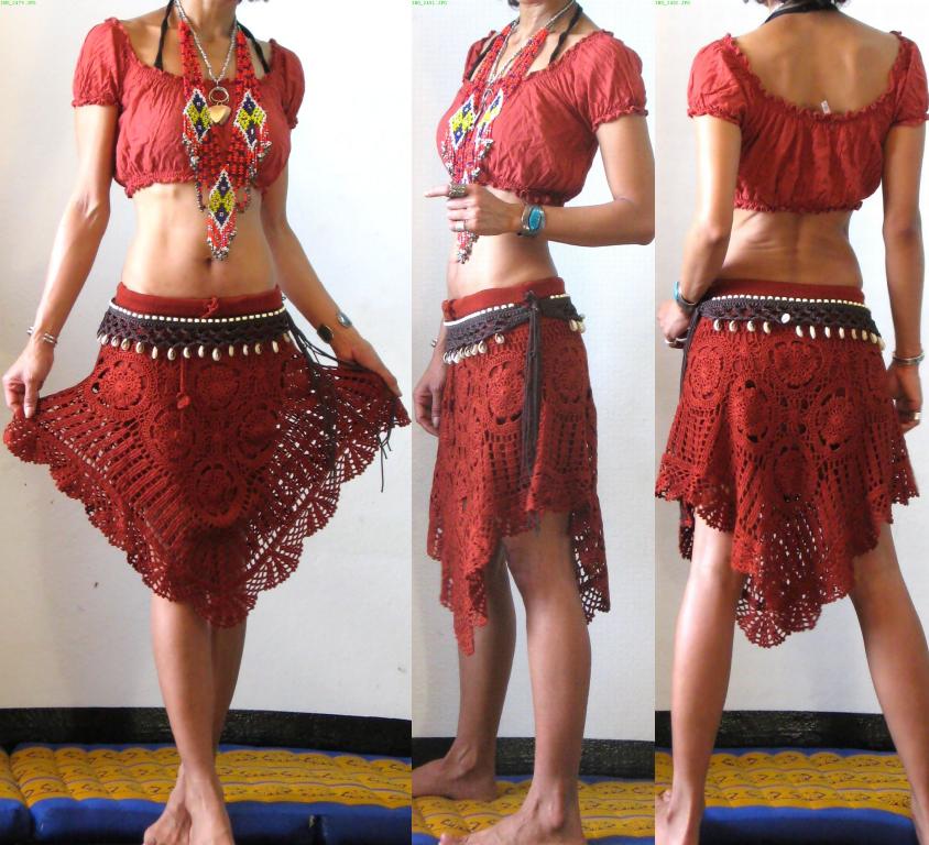 FREE WORLDWIDE SHIPPING No Minimum Order ETHNIC VTG CUTWORK HAND HIPPIE CROCHET MINI SKIRT