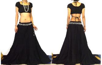 ETHNIC EX LONG BLACK PANELED BOHO GYPSY SKIRT S26 Image