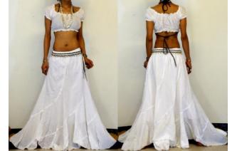 ETHNIC EX LONG WHITE PANELED BOHO HIPPIE SKIRT S27 Image