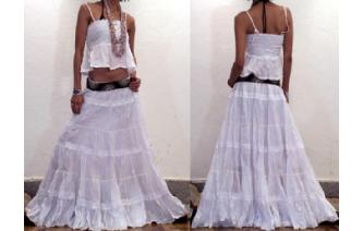GYPSY BOHO HIPPY WHITE LACE HIPPIE TIERED SKIRT Image