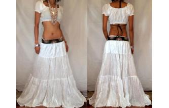 GYPSY BOHO URBAN WHITE TIERED HIPPIE SKIRT Image