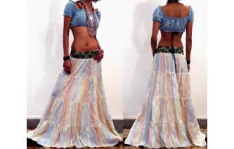 GYPSY BOHO HIPPY CRINKLE TIERED HIPPIE SKIRT S15 Image