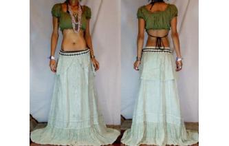 GYPSY ETHNIC RAYON LACE FLARED BOHO SKIRT TALL S25 Image