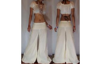 HIPPIE 70's BOHO CREAM LOWRISE PANTS TROUSERS P4 Image
