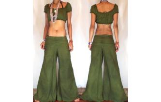 HIPPIE 70's BOHO GREEN LOWRISE PANTS TROUSERS P5 Image