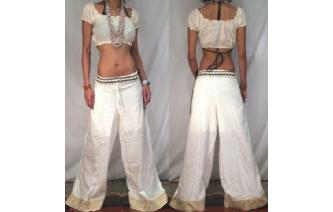 GYPSY BOHO CREAM ETHNIC HIPPIE PANTS TROUSERS P42 Image