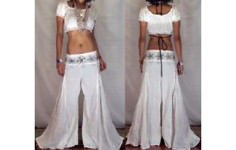 HIPPIE BOHO FLARED HEM HIPSTER PANTS TROUSERS P43 Image