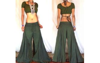HIPPIE BOHO FLARED HEM HIPSTER PANTS TROUSERS P45 Image