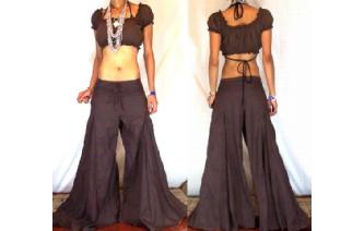HIPPIE BOHO FALRED HEM HIPSTER PANTS TROUSERS P46 Image