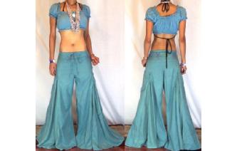 HIPPIE BOHO FLARED HEM HIPSTER PANTS TROUSERS P47 Image