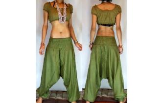 GYPSY HIPPIE SILK HAREM YOGA PANTS TROUSERS 12 H18 Image