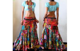 ETHNIC PATCHWORK FLAMENCO DANCE HIPPIE MAXI SKIRT Image