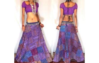 GYPSY BOHO HIPPY STONEWASH WRAP HIPPIE SKIRT W3 Image