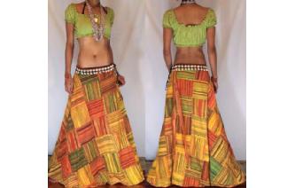 GYPSY BOHO HIPPY STONEWASH WRAP HIPPIE SKIRT W4 Image