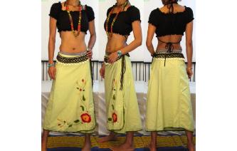 ETH EMBROIDERED CROCHET TRIM WRAP SHEER SKIRT N36 Image