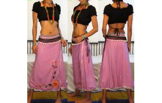 ETH EMBROIDERED CROCHET TRIM WRAP SHEER SKIRT N37 Image