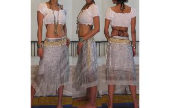 INIDIAN GAUZE SILVER METALLI WRAP HIPPIE SKIRT Image