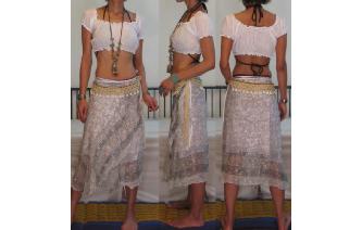 INIDIAN GAUZE SILVER METALLI WRAP HIPPIE SKIRT A Image