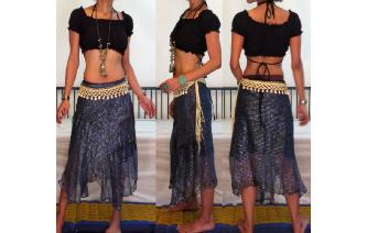 INIDIAN GAUZE SILVER METALLI WRAP HIPPIE SKIRT B Image
