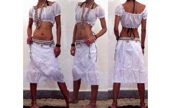 GYPSY BOHO HIPPIE WHITE EYELET HEM WRAP SKIRT N6 Image