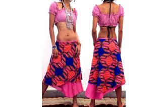 BOHO 2 LAYERS BATIK WRAP SUMMER HIPPIE SKIRT N11 Image